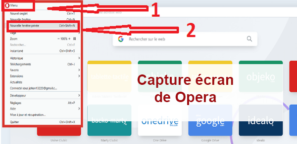 Passer en navigation privée sur Opera