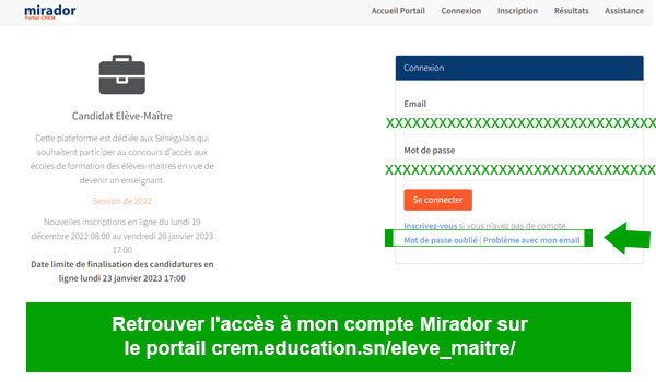 Retrouver l'accès à mon compte Mirador sur le portail crem.education.sn/eleve_maitre