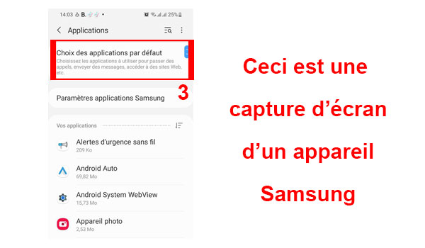 Choix des applications par défaut Samsung